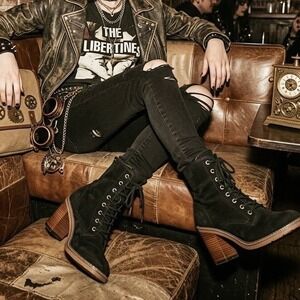 Madden Girl Jettie 9 Black Lace Up Block Heel Ankle Boots Indie Sleeze Steampunk